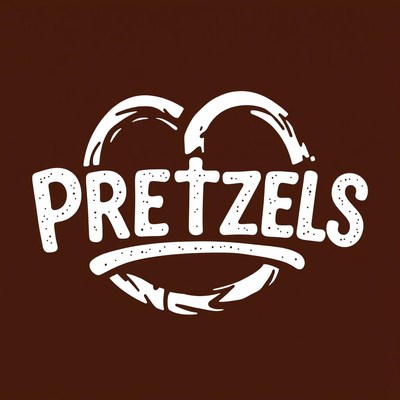 A white pretzel logo on a brown background