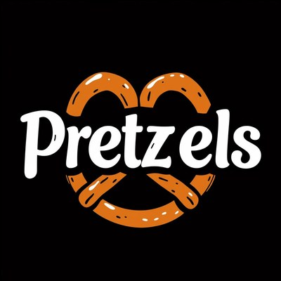 A pretzel logo on a black background