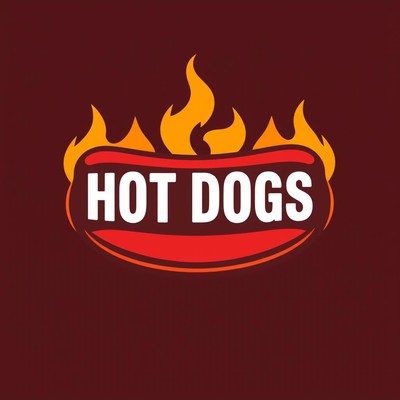 A hot dog logo with flames