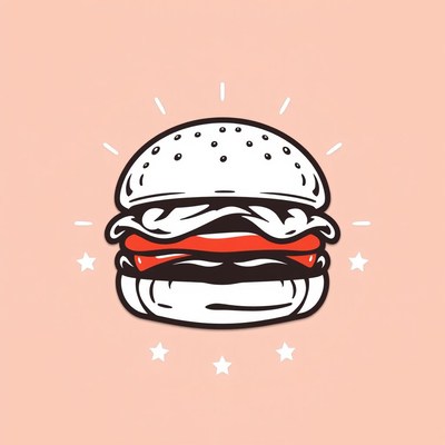 A simple cartoon burger on a pink background
