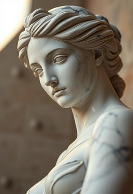 A marble sculpture of a woman in a museum