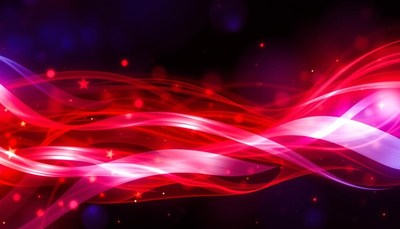 Red and white light waves flow on a black background