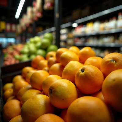 Oranges on display in a grocery store