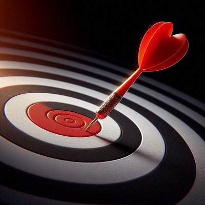 A red dart hits the center of a target