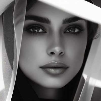 A woman looks intensely from under a veil