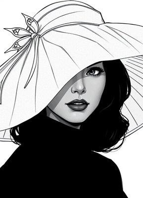 Woman in a butterfly hat gazes off