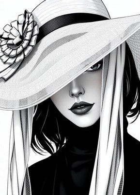 A woman in a wide-brimmed hat looks off to the side