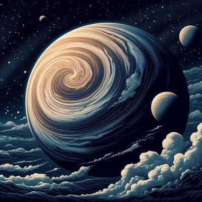 A swirling planet in a starry night sky