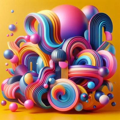 Colorful abstract shapes on a yellow background