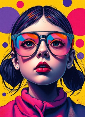 Woman with blue eyes and pink lips in big sunglasses