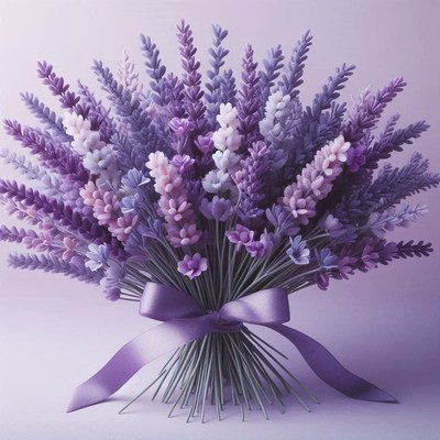 A bouquet of lavender tied with a purple ribbon