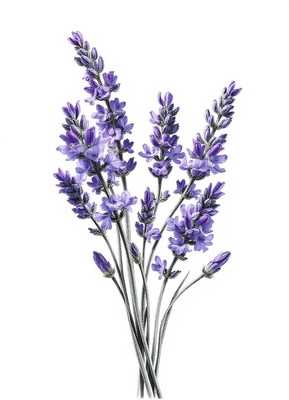 A bunch of lavender flowers on a white background