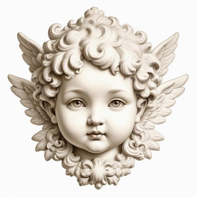 A cherub sculpture with wings