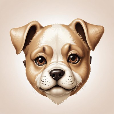 A cute brown and white puppy looks directly at the camera