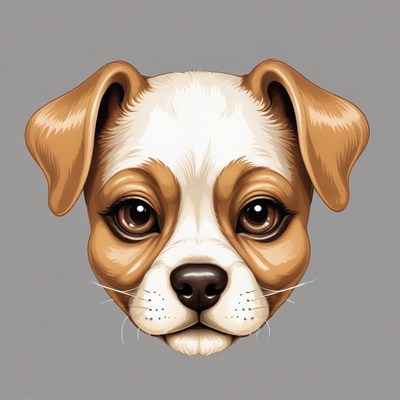 A cute puppy with big brown eyes stares into the camera