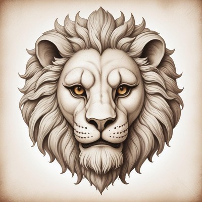 A detailed drawing of a lion's head