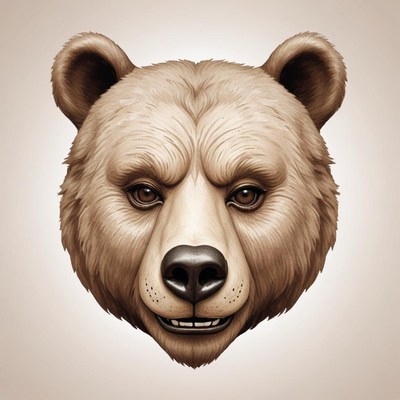 A brown bear's face in a sepia tone illustration