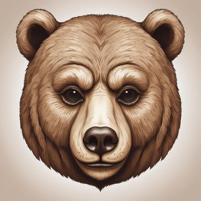 A brown bear's face with a neutral expression