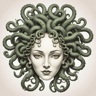A detailed illustration of medusa's face