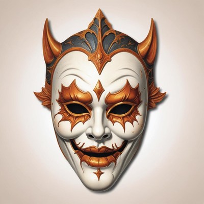 A white and gold masquerade mask with horns