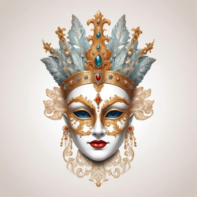A detailed, ornate venetian mask with a crown