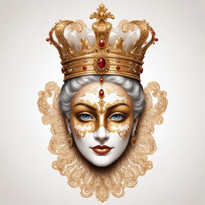 A woman wearing a gold crown and mask