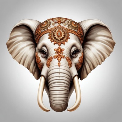 An elephant head adorned with intricate gold designs