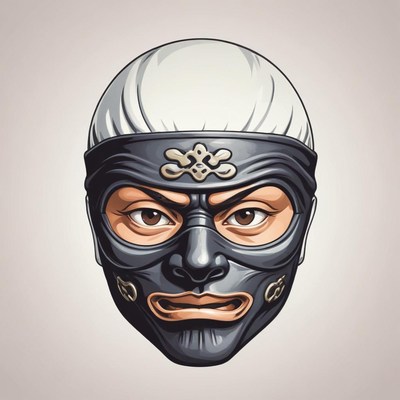 A close-up of a ninja's face with a black mask