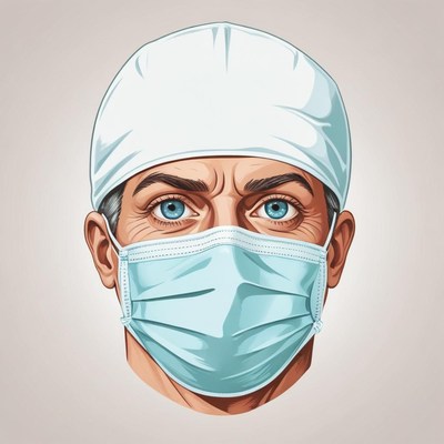 A man wears a surgical mask and cap