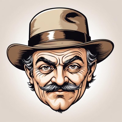 A man with a mustache wears a wide-brimmed hat