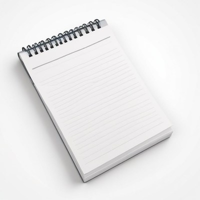 A blank notepad sits on a white surface