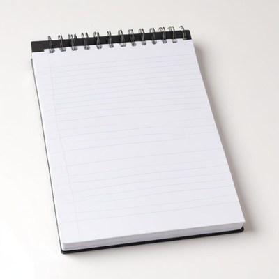 A blank, lined notebook with a black spiral binding