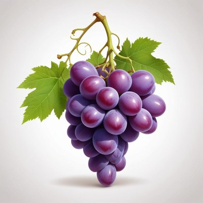 A bunch of red grapes with a leaf