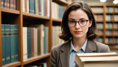 A woman browses books in a library