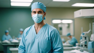 A surgeon stands in an operating room