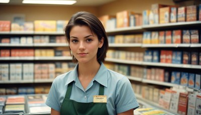 A young woman working at a grocery store