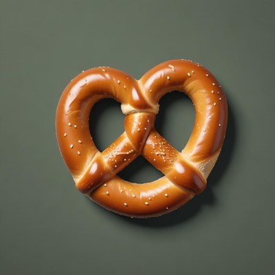 A salted pretzel on a green background