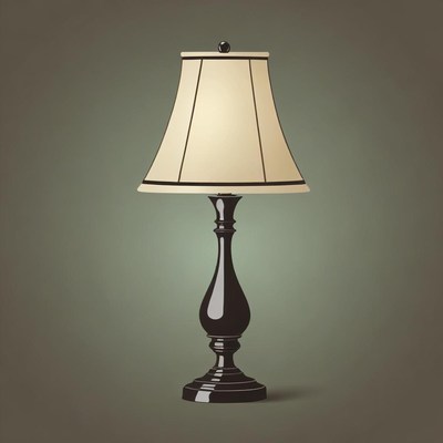 Black lamp with white shade on green surface