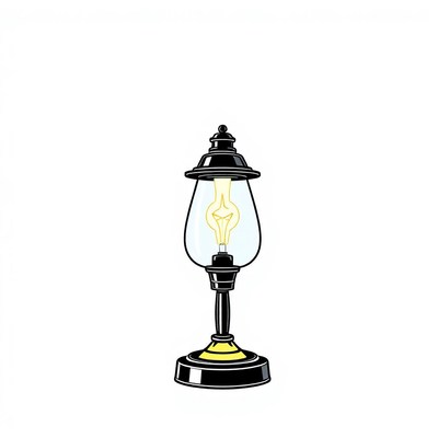 Black lamp with glass shade on white background