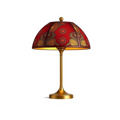 Ornate red and gold lamp on white background