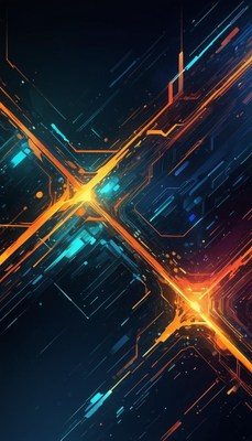 Orange and blue lines intersect on a dark background