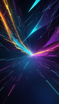 Neon lights streak across a dark background