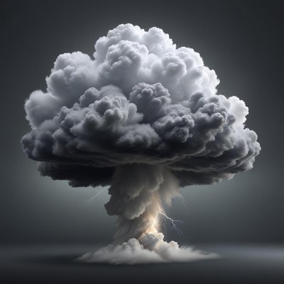 A large mushroom cloud with lightning