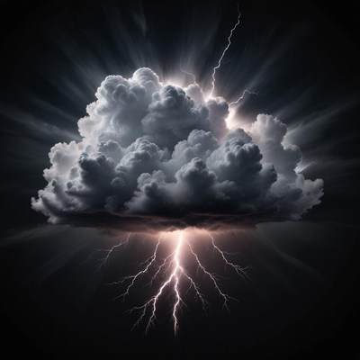 A large storm cloud with lightning