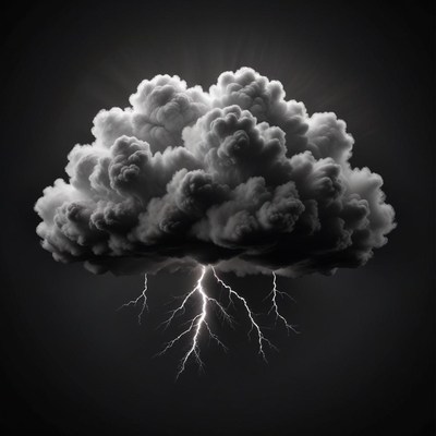 A dark cloud with lightning strikes