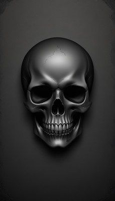 A black skull on a dark background