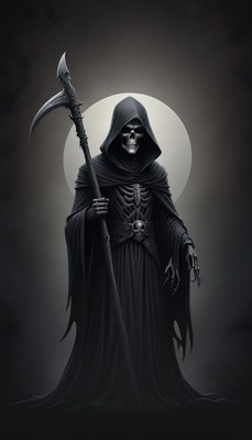 The grim reaper stands in the moonlight