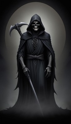 The grim reaper stands in the shadows