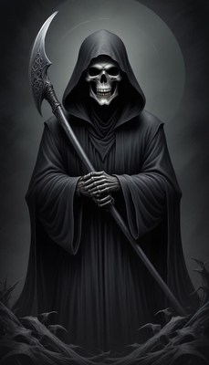 The grim reaper stands ready with his scythe