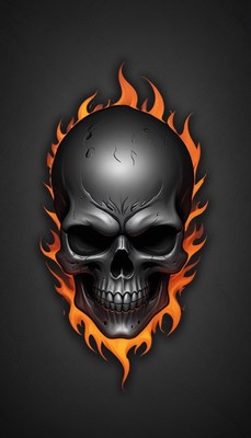 A fiery skull graphic